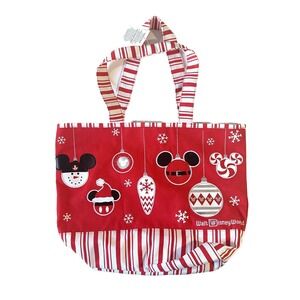 Disney Parks WDW Christmas Ornaments Red White Canvas Tote Bag *Tiny Stains Back